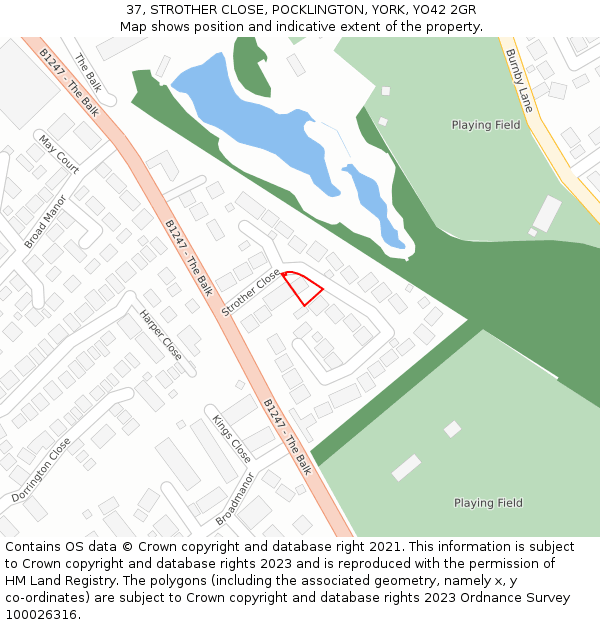 37, STROTHER CLOSE, POCKLINGTON, YORK, YO42 2GR: Location map and indicative extent of plot