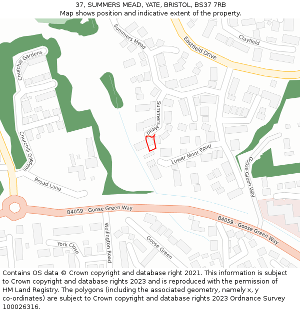 37, SUMMERS MEAD, YATE, BRISTOL, BS37 7RB: Location map and indicative extent of plot