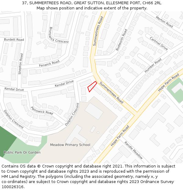 37, SUMMERTREES ROAD, GREAT SUTTON, ELLESMERE PORT, CH66 2RL: Location map and indicative extent of plot