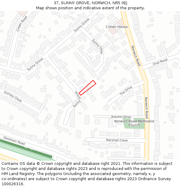 37, SUNNY GROVE, NORWICH, NR5 0EJ: Location map and indicative extent of plot