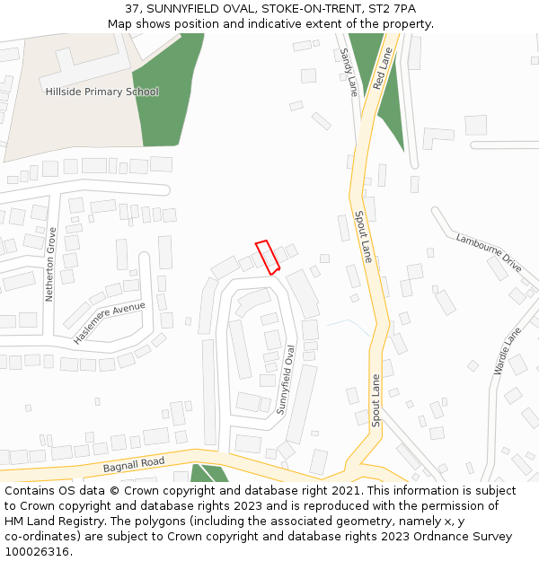 37, SUNNYFIELD OVAL, STOKE-ON-TRENT, ST2 7PA: Location map and indicative extent of plot