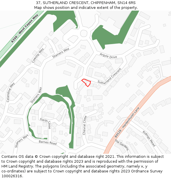 37, SUTHERLAND CRESCENT, CHIPPENHAM, SN14 6RS: Location map and indicative extent of plot