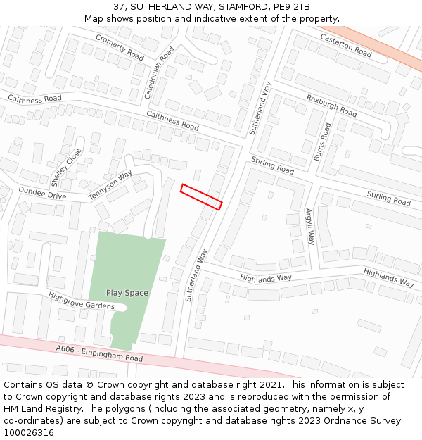 37, SUTHERLAND WAY, STAMFORD, PE9 2TB: Location map and indicative extent of plot