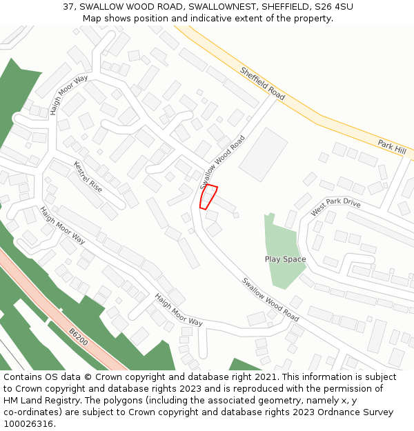 37, SWALLOW WOOD ROAD, SWALLOWNEST, SHEFFIELD, S26 4SU: Location map and indicative extent of plot