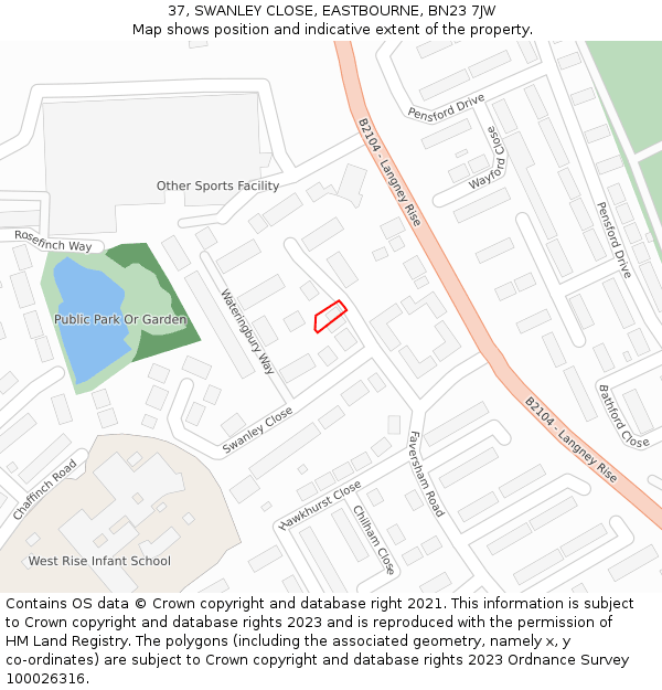 37, SWANLEY CLOSE, EASTBOURNE, BN23 7JW: Location map and indicative extent of plot