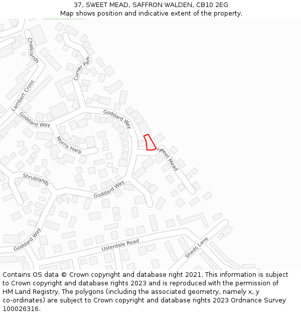 37, SWEET MEAD, SAFFRON WALDEN, CB10 2EG: Location map and indicative extent of plot