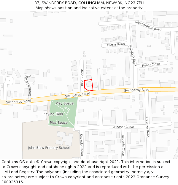 37, SWINDERBY ROAD, COLLINGHAM, NEWARK, NG23 7PH: Location map and indicative extent of plot