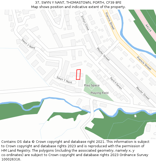 37, SWYN Y NANT, THOMASTOWN, PORTH, CF39 8FE: Location map and indicative extent of plot