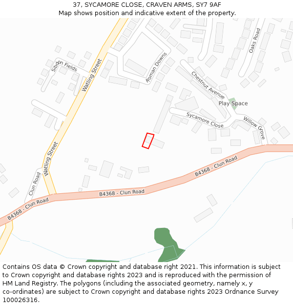 37, SYCAMORE CLOSE, CRAVEN ARMS, SY7 9AF: Location map and indicative extent of plot