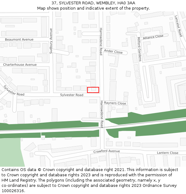 37, SYLVESTER ROAD, WEMBLEY, HA0 3AA: Location map and indicative extent of plot
