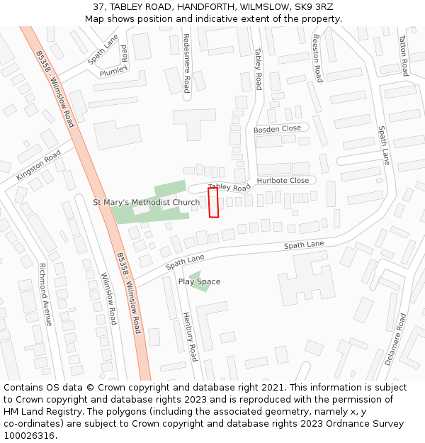 37, TABLEY ROAD, HANDFORTH, WILMSLOW, SK9 3RZ: Location map and indicative extent of plot