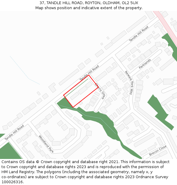 37, TANDLE HILL ROAD, ROYTON, OLDHAM, OL2 5UX: Location map and indicative extent of plot