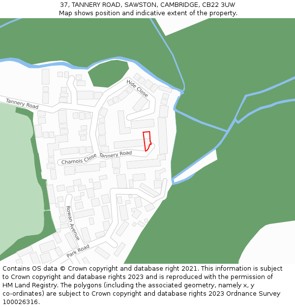 37, TANNERY ROAD, SAWSTON, CAMBRIDGE, CB22 3UW: Location map and indicative extent of plot