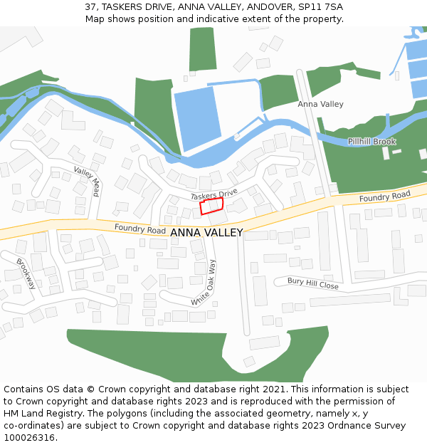 37, TASKERS DRIVE, ANNA VALLEY, ANDOVER, SP11 7SA: Location map and indicative extent of plot