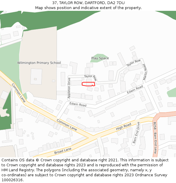 37, TAYLOR ROW, DARTFORD, DA2 7DU: Location map and indicative extent of plot