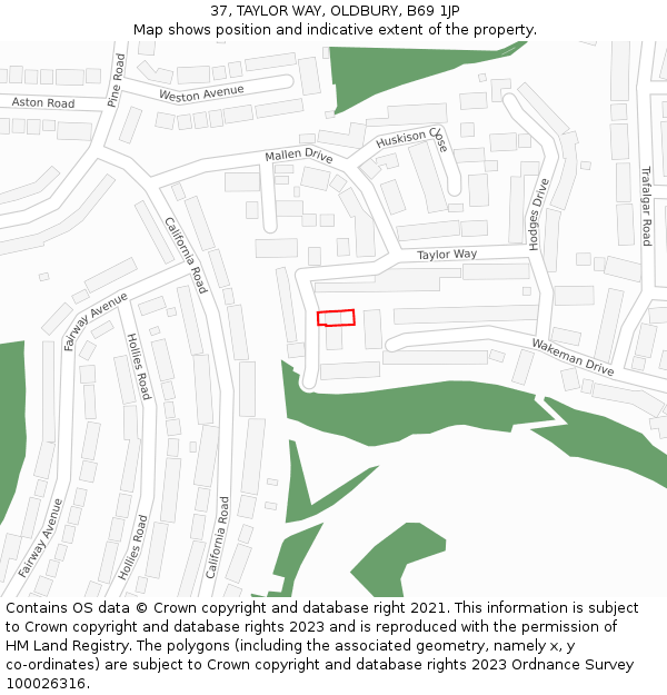 37, TAYLOR WAY, OLDBURY, B69 1JP: Location map and indicative extent of plot
