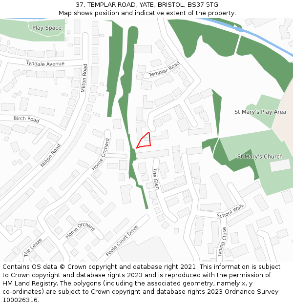 37, TEMPLAR ROAD, YATE, BRISTOL, BS37 5TG: Location map and indicative extent of plot