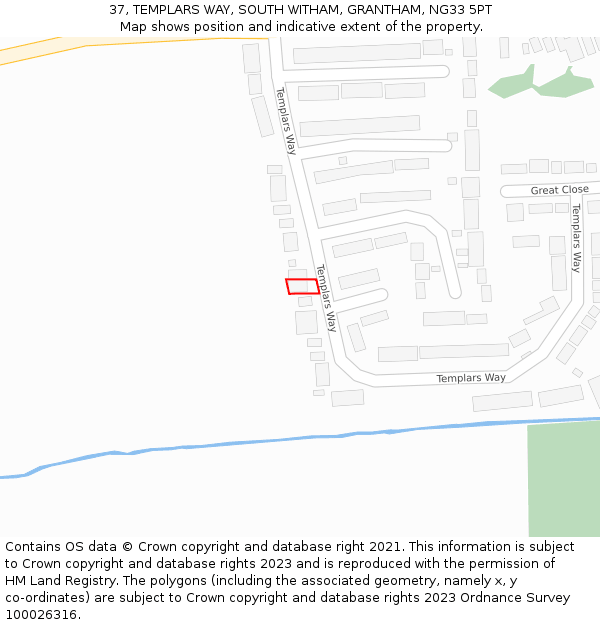 37, TEMPLARS WAY, SOUTH WITHAM, GRANTHAM, NG33 5PT: Location map and indicative extent of plot