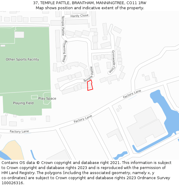 37, TEMPLE PATTLE, BRANTHAM, MANNINGTREE, CO11 1RW: Location map and indicative extent of plot
