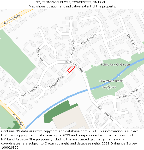 37, TENNYSON CLOSE, TOWCESTER, NN12 6LU: Location map and indicative extent of plot