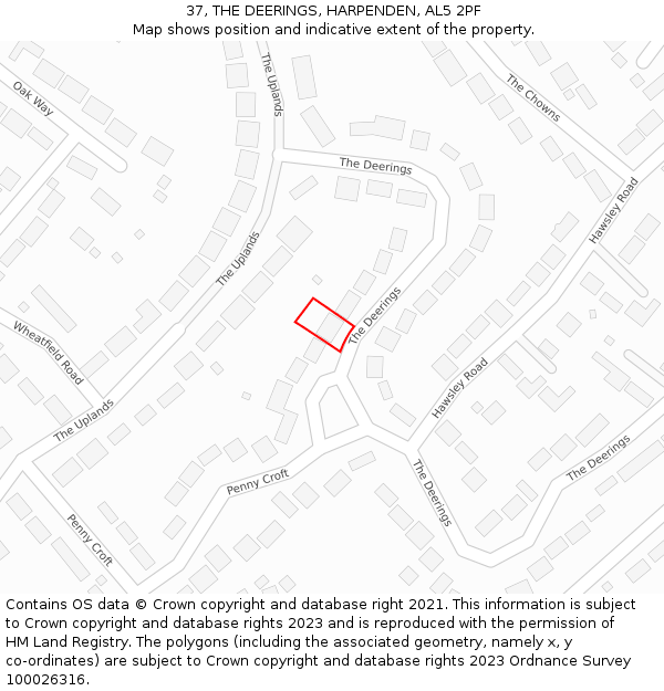 37, THE DEERINGS, HARPENDEN, AL5 2PF: Location map and indicative extent of plot