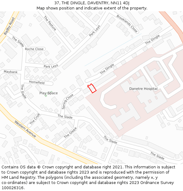 37, THE DINGLE, DAVENTRY, NN11 4DJ: Location map and indicative extent of plot