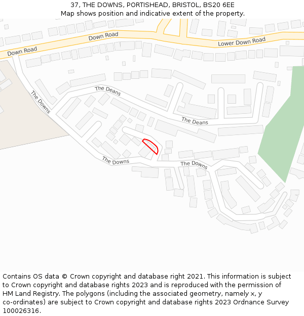 37, THE DOWNS, PORTISHEAD, BRISTOL, BS20 6EE: Location map and indicative extent of plot