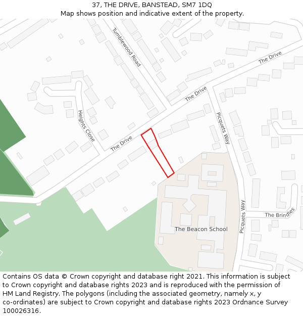 37, THE DRIVE, BANSTEAD, SM7 1DQ: Location map and indicative extent of plot