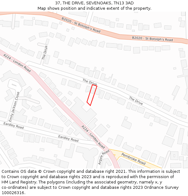 37, THE DRIVE, SEVENOAKS, TN13 3AD: Location map and indicative extent of plot