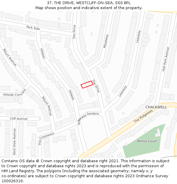 37, THE DRIVE, WESTCLIFF-ON-SEA, SS0 8PL: Location map and indicative extent of plot