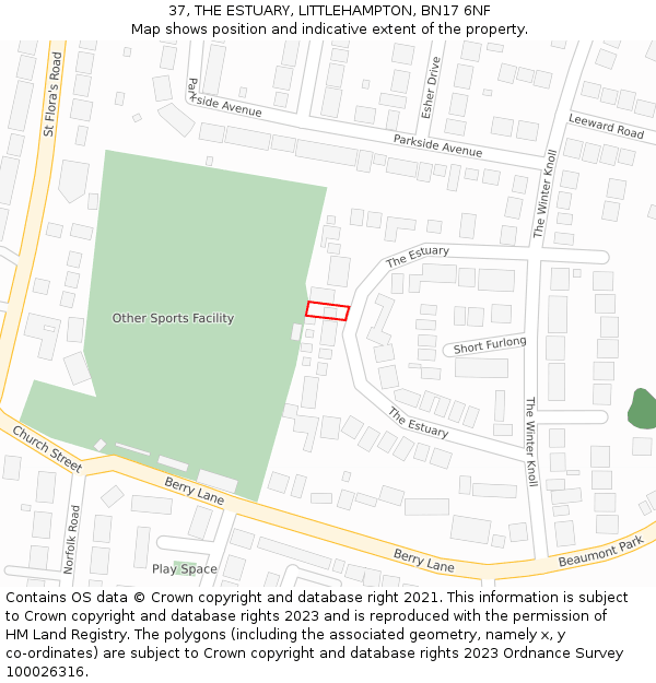 37, THE ESTUARY, LITTLEHAMPTON, BN17 6NF: Location map and indicative extent of plot
