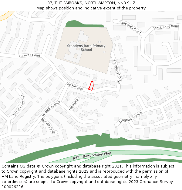 37, THE FAIROAKS, NORTHAMPTON, NN3 9UZ: Location map and indicative extent of plot