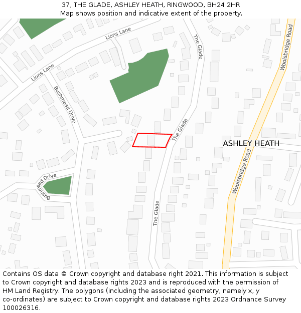 37, THE GLADE, ASHLEY HEATH, RINGWOOD, BH24 2HR: Location map and indicative extent of plot