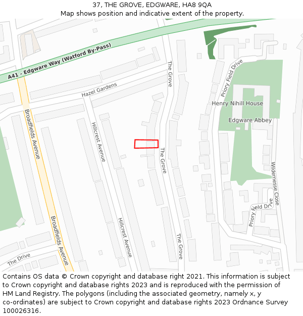 37, THE GROVE, EDGWARE, HA8 9QA: Location map and indicative extent of plot