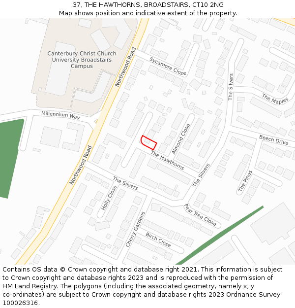 37, THE HAWTHORNS, BROADSTAIRS, CT10 2NG: Location map and indicative extent of plot
