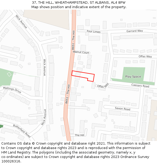 37, THE HILL, WHEATHAMPSTEAD, ST ALBANS, AL4 8PW: Location map and indicative extent of plot