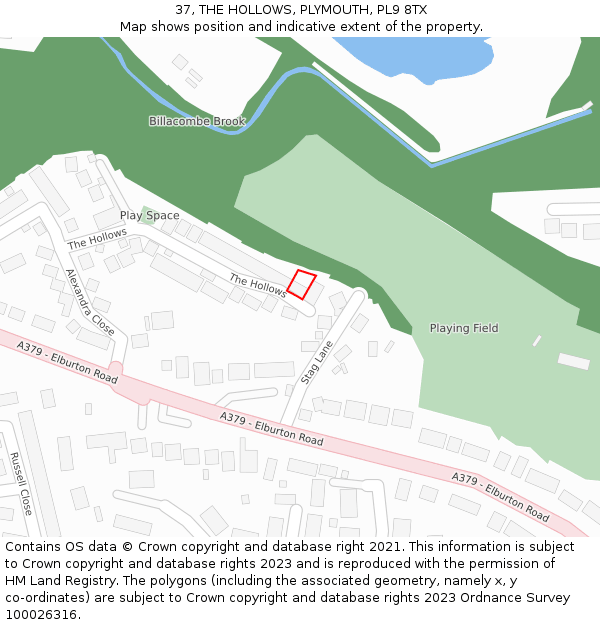 37, THE HOLLOWS, PLYMOUTH, PL9 8TX: Location map and indicative extent of plot