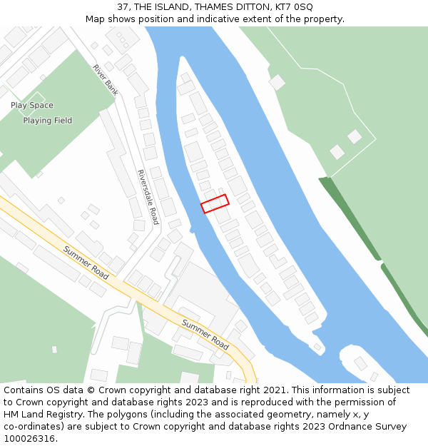 37, THE ISLAND, THAMES DITTON, KT7 0SQ: Location map and indicative extent of plot