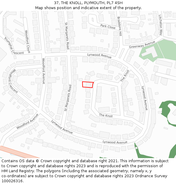 37, THE KNOLL, PLYMOUTH, PL7 4SH: Location map and indicative extent of plot