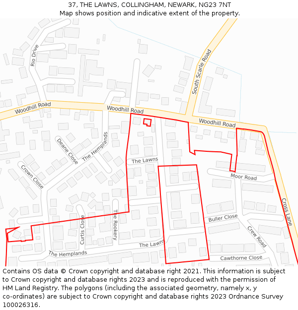 37, THE LAWNS, COLLINGHAM, NEWARK, NG23 7NT: Location map and indicative extent of plot