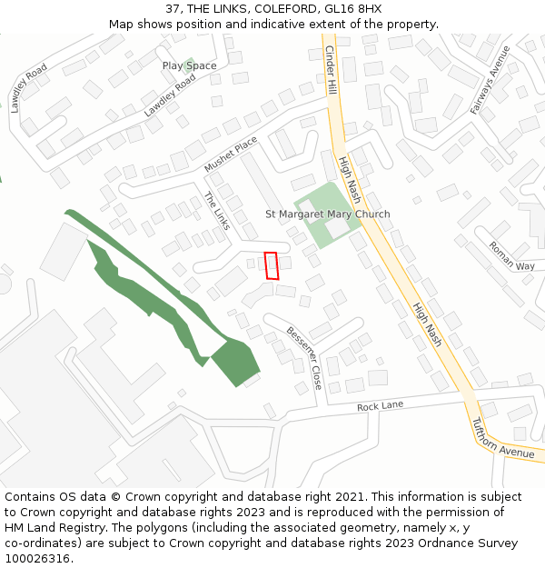 37, THE LINKS, COLEFORD, GL16 8HX: Location map and indicative extent of plot