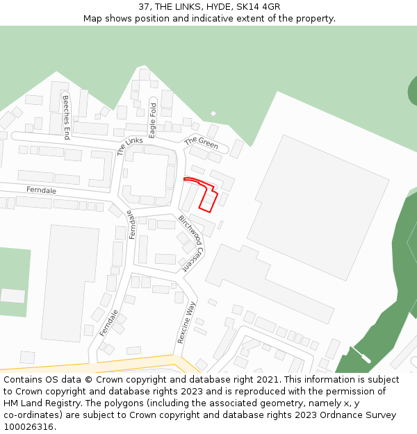 37, THE LINKS, HYDE, SK14 4GR: Location map and indicative extent of plot