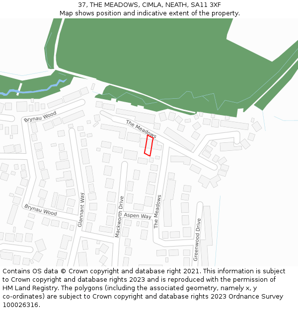 37, THE MEADOWS, CIMLA, NEATH, SA11 3XF: Location map and indicative extent of plot
