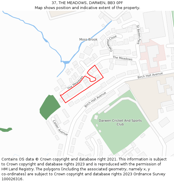 37, THE MEADOWS, DARWEN, BB3 0PF: Location map and indicative extent of plot