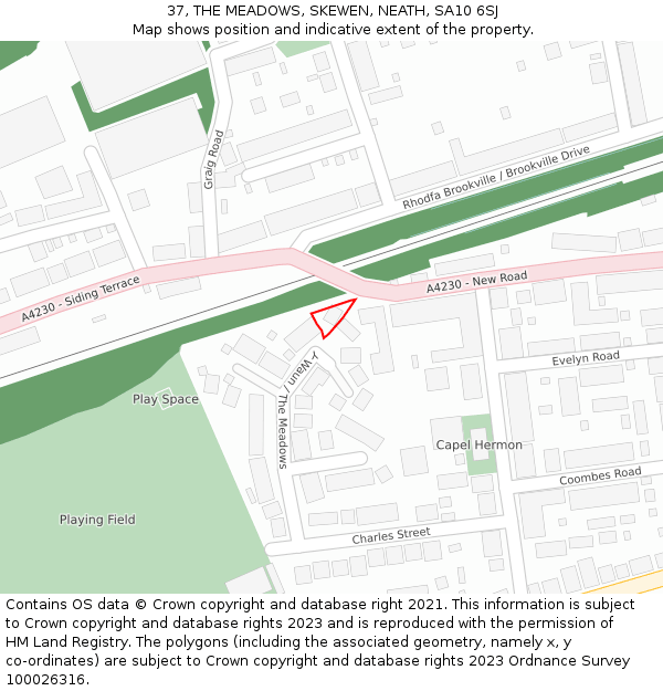 37, THE MEADOWS, SKEWEN, NEATH, SA10 6SJ: Location map and indicative extent of plot