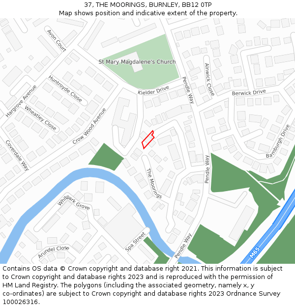 37, THE MOORINGS, BURNLEY, BB12 0TP: Location map and indicative extent of plot