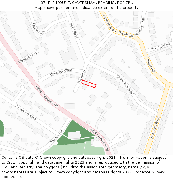 37, THE MOUNT, CAVERSHAM, READING, RG4 7RU: Location map and indicative extent of plot