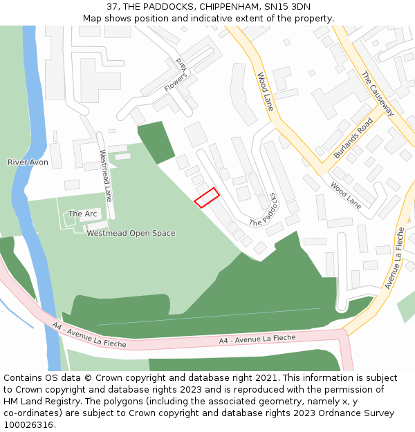 37, THE PADDOCKS, CHIPPENHAM, SN15 3DN: Location map and indicative extent of plot