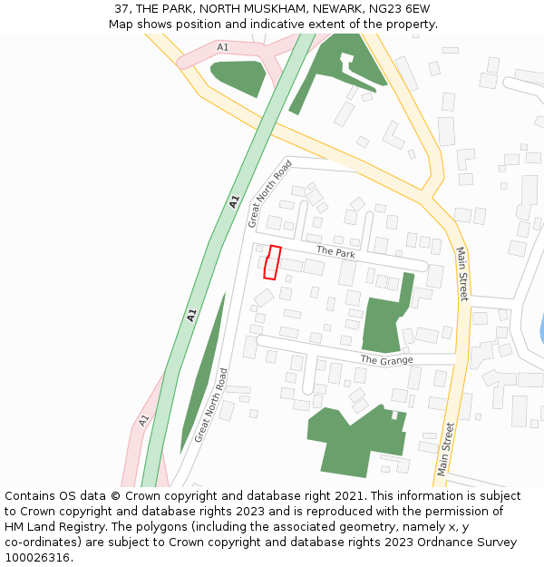 37, THE PARK, NORTH MUSKHAM, NEWARK, NG23 6EW: Location map and indicative extent of plot