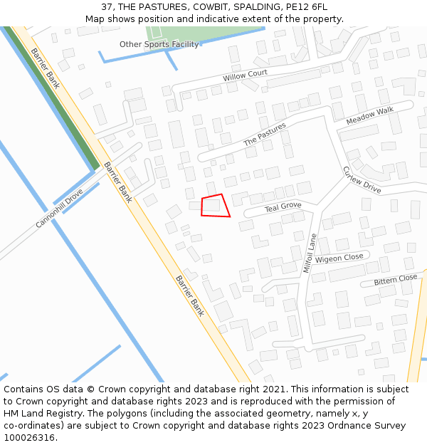 37, THE PASTURES, COWBIT, SPALDING, PE12 6FL: Location map and indicative extent of plot